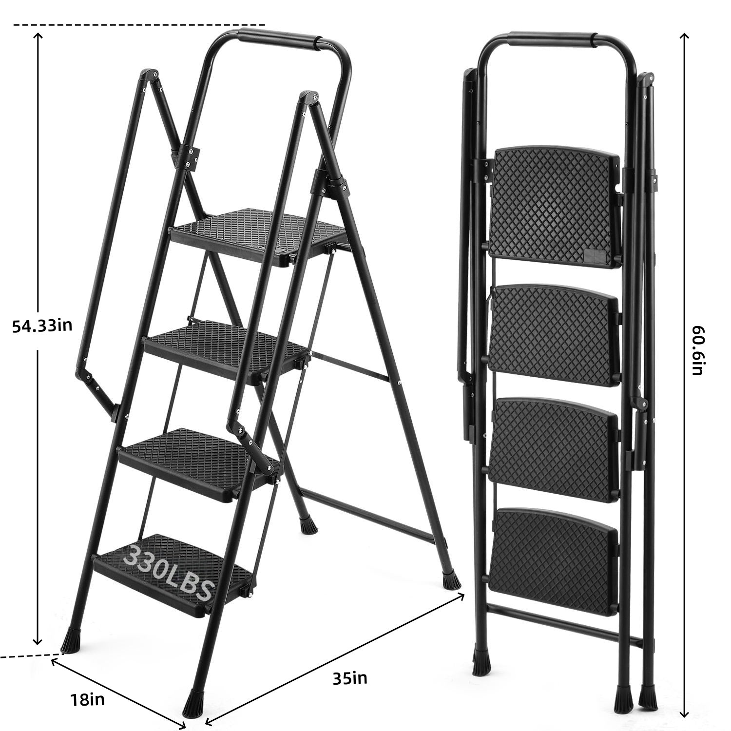 Four step ladder, lightweight folding four step stool, wide anti slip pedal and safety handle, sturdy steel ladder, multi-purpose step ladder, suitable for home, kitchen, and office elevators image 10