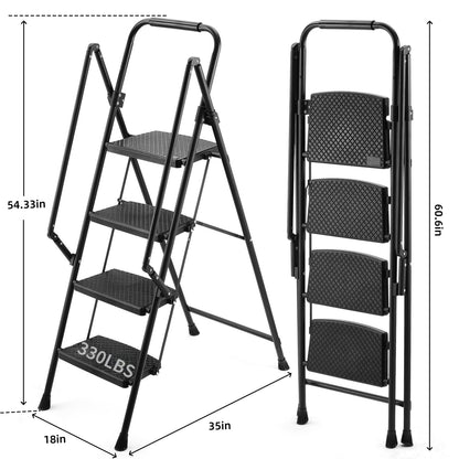 Four step ladder, lightweight folding four step stool, wide anti slip pedal and safety handle, sturdy steel ladder, multi-purpose step ladder, suitable for home, kitchen, and office elevators image 10