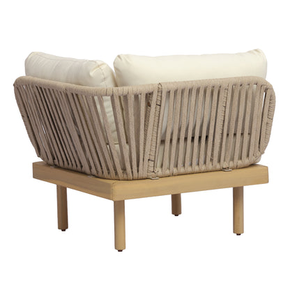 Acacia Wood Outdoor Corner Chair with Rope Back & Weather-Resistant Cushion image 8