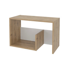 Stylish Macadamia and White Side Table with Open Storage