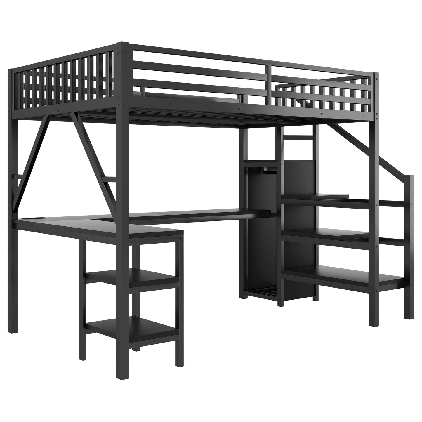 Metal Full Loft Bed with Wardrobe and LED Light, Full Size Loft Bed with L Shaped Desk and USB for Kids Teens Adults, Black(Old SKU W2593S00008,Expect Arrival Date 2026/2/25) image 9