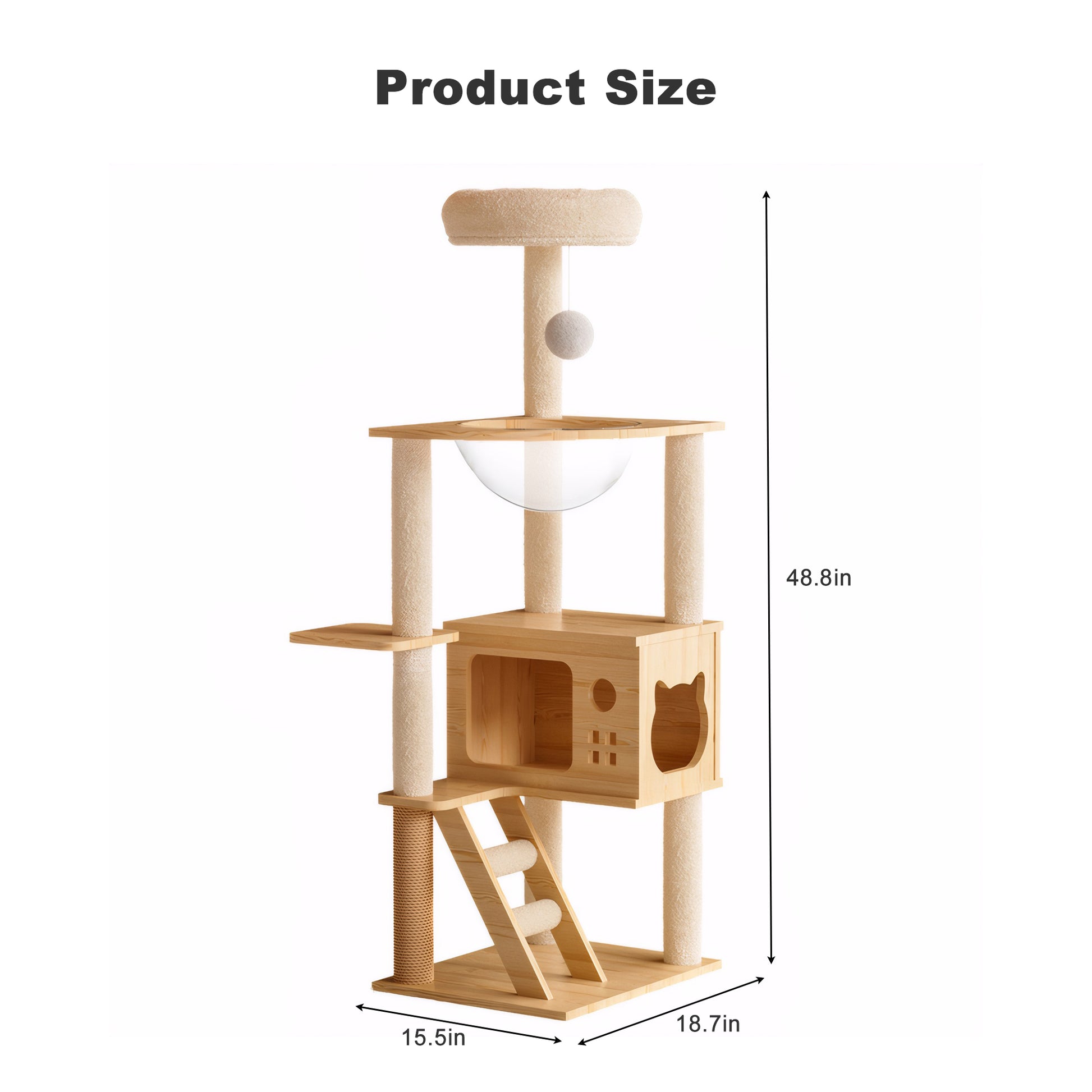 48.8" Modern Cat Tower, Wood Cat Tree Tower for Indoor Cats, Cat Treewith Sisal-Covered Scratching Posts and Top Perch, Cat Condo with Acrylic Hammock for Small Large Cats image 2