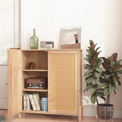 Mid-Century Modern Storage Cabinet with Woven Rattan Doors & Adjustable Shelves - Perfect for Living Room & Dining Room image 10