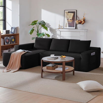 NEW-96.9" Cloud Sectional Couch with L-Shape Chaise,Modern Modular Sofa with Deep Seat, Upholstered Couches for Living Room Bedroom,No Assembly Required, (Corduroy Fabric),Black image 1