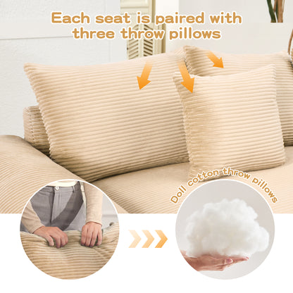 92" Oversized Cloud Modular Sectional Couch,Corduroy Fabric Extra-Wide Armrests Throw Pillows Ergonomic Design High Resilience Cushion Easy Assembly,For Living Rooms Bedrooms,Camel image 10