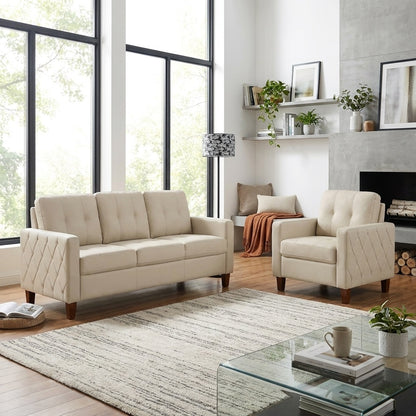 Piped Trim Square Arm Button Tufted Upholstered Accent Chair, Polyester Fabric Single Sofa Chair for Living Room image 11