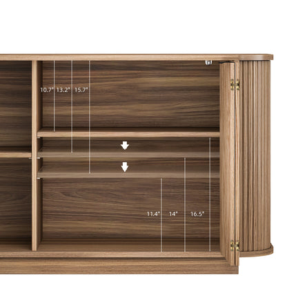 63"Wavy Storage Sideboard, Double-Door Buffet Cabinet with Adjustable Shelves, Suitable for Kitchen, Living Room, Hallway - Versatile Storage (Brown) image 6