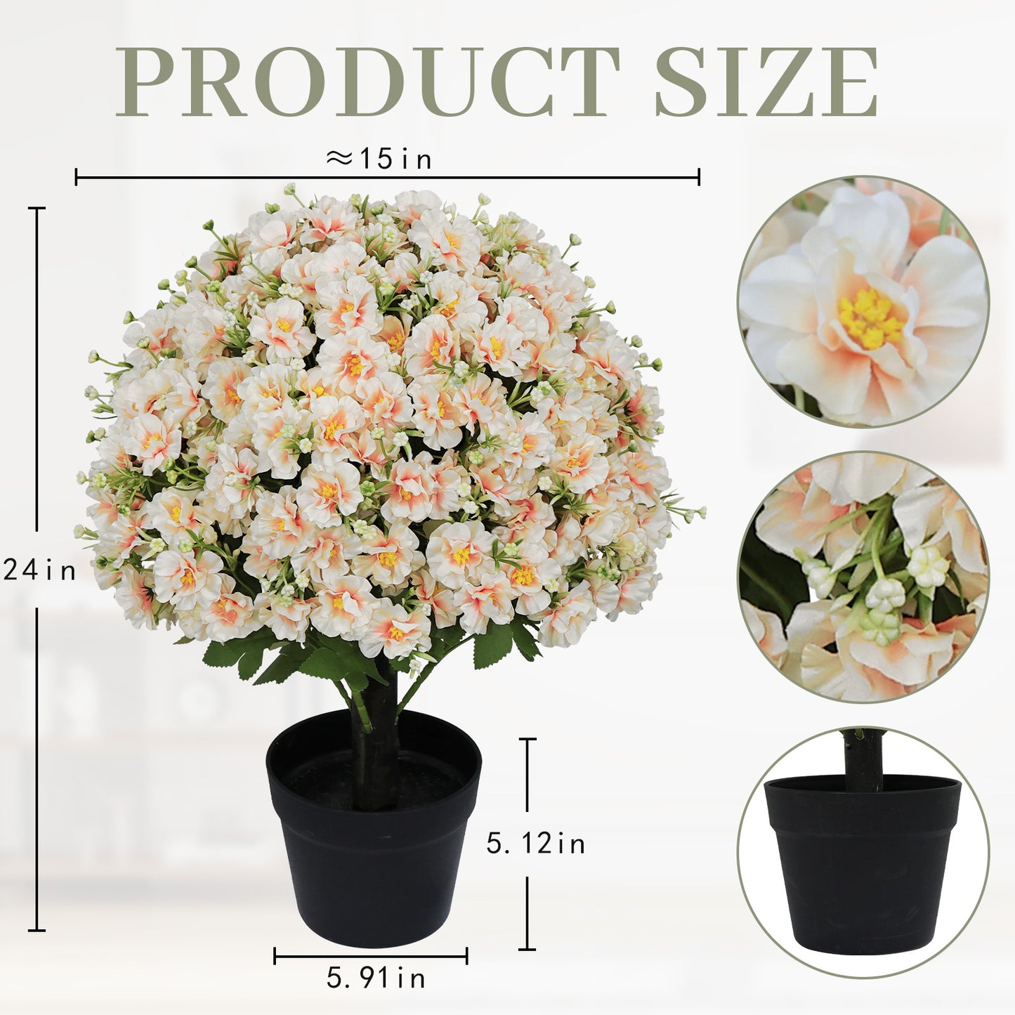24-Inch Faux Flower Artificial Snow Lotus Potted Plant UV-Resistant Artificial Floral Decor Suitable for Indoor & Outdoor Spaces(Peach Pink),2 Pots per /Set image 5