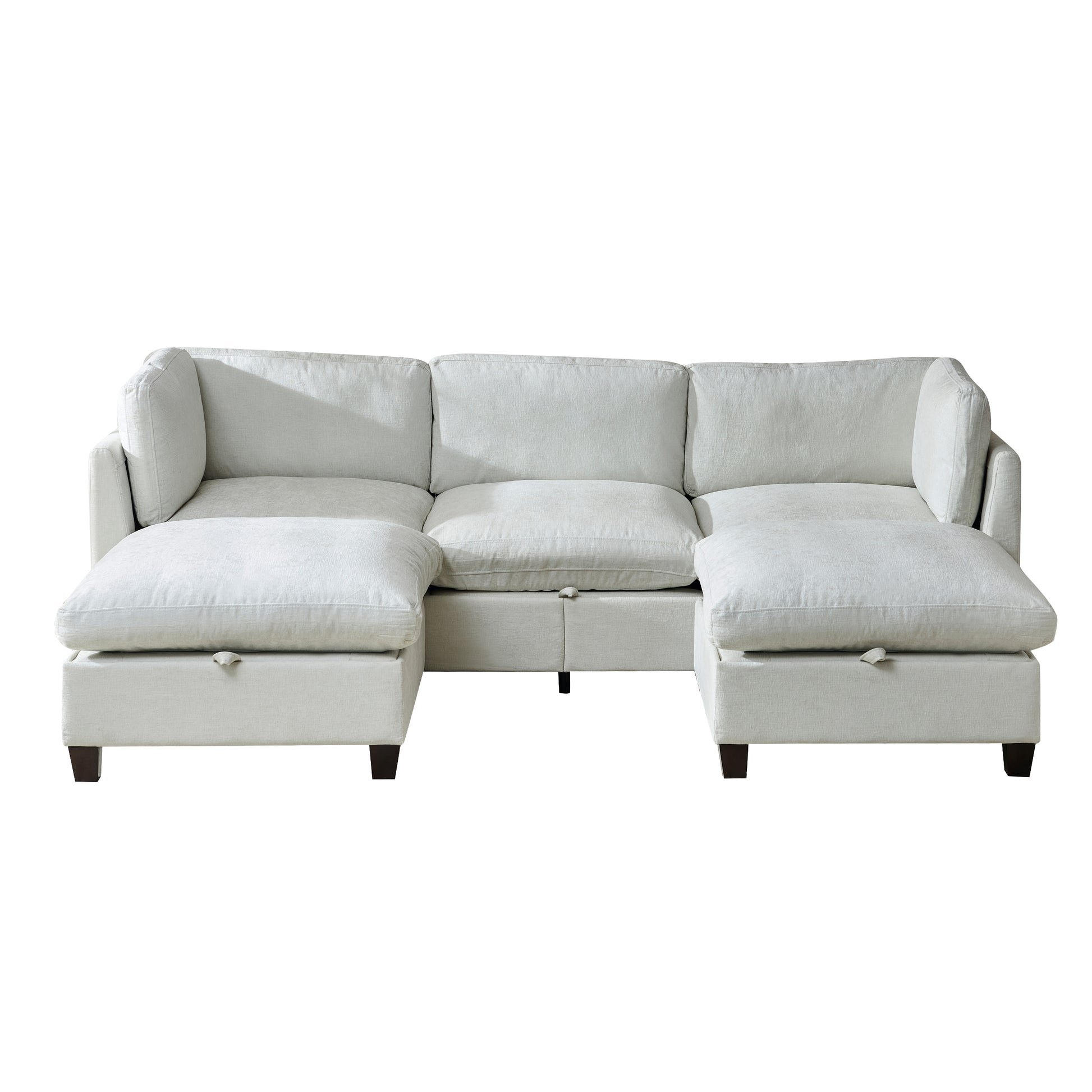 96.5" Sectional Couch for Living room, Upholstered Soft Chenille Fabric Sofa with Storage, 3-Seater with Two Ottomans U Shape Sofa Beige image 10