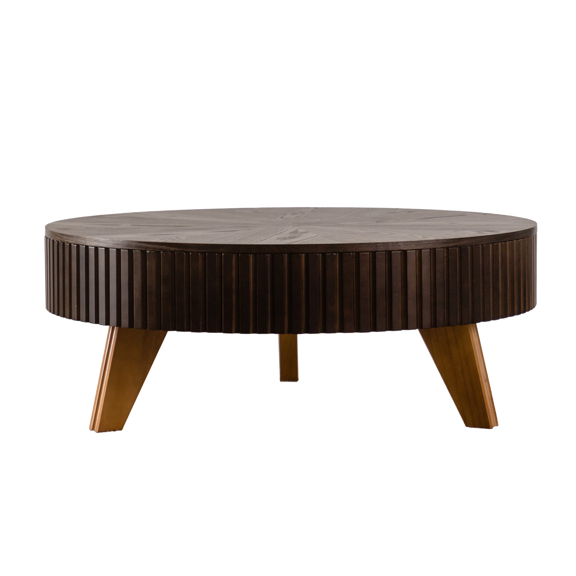 39.37" Retro Round Coffee Table with Storage Space, Suitable for Living Room and Office, Brown image 12