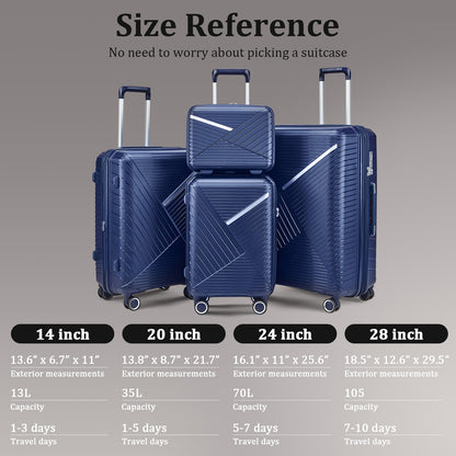 Luggage Sets 4 Piece(14/20/24/28), Expandable Lightweight Suitcase with 4 Double 360 Degrees Mute Spinner Wheels PP Materials Durable TSA Lock Travel Luggage image 3