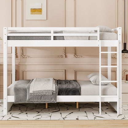 Wood Queen Size Bunk Bed with Ladder, White image 2