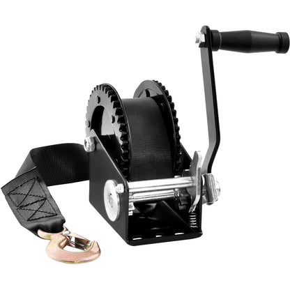 Hand Winch, 2000 lbs Pulling Capacity, Boat Trailer Winch Heavy Duty Rope Crank with 23 ft Polyester Strap and Two-Way Ratchet, Manual Operated Hand Crank Winch for Trailer, Boat or ATV Towing image 1