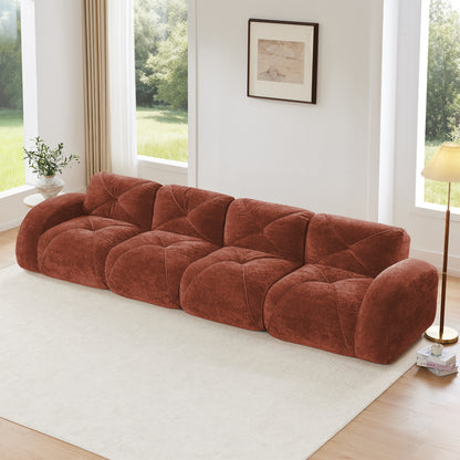 140''Soft Velvet Fabric,Boneless Sofa With Tufted,32D High Density Sponge,Ergonomic Design Bottom,No Assembly Required,Bottom Anti-Slip Design,For Living Rooms,Home Theater,Red Brown image 1