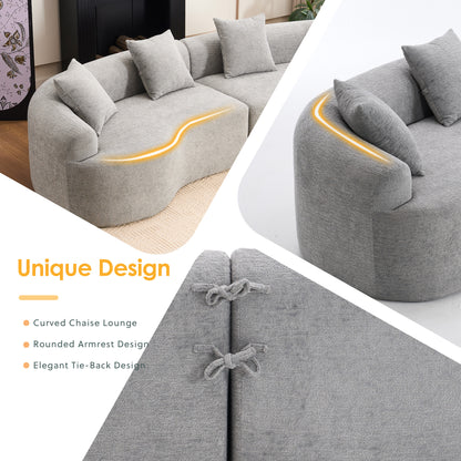 Curved Boneless Sofa,Compression Modular 110'' Sectional,Grey High-Density,Couches Sleeper for Living Room Bedroom Apartment Lounge,Chenille image 3