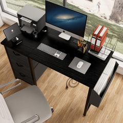 47.3" Black Office Desk with Power Outlet & Drawers - Dekuch