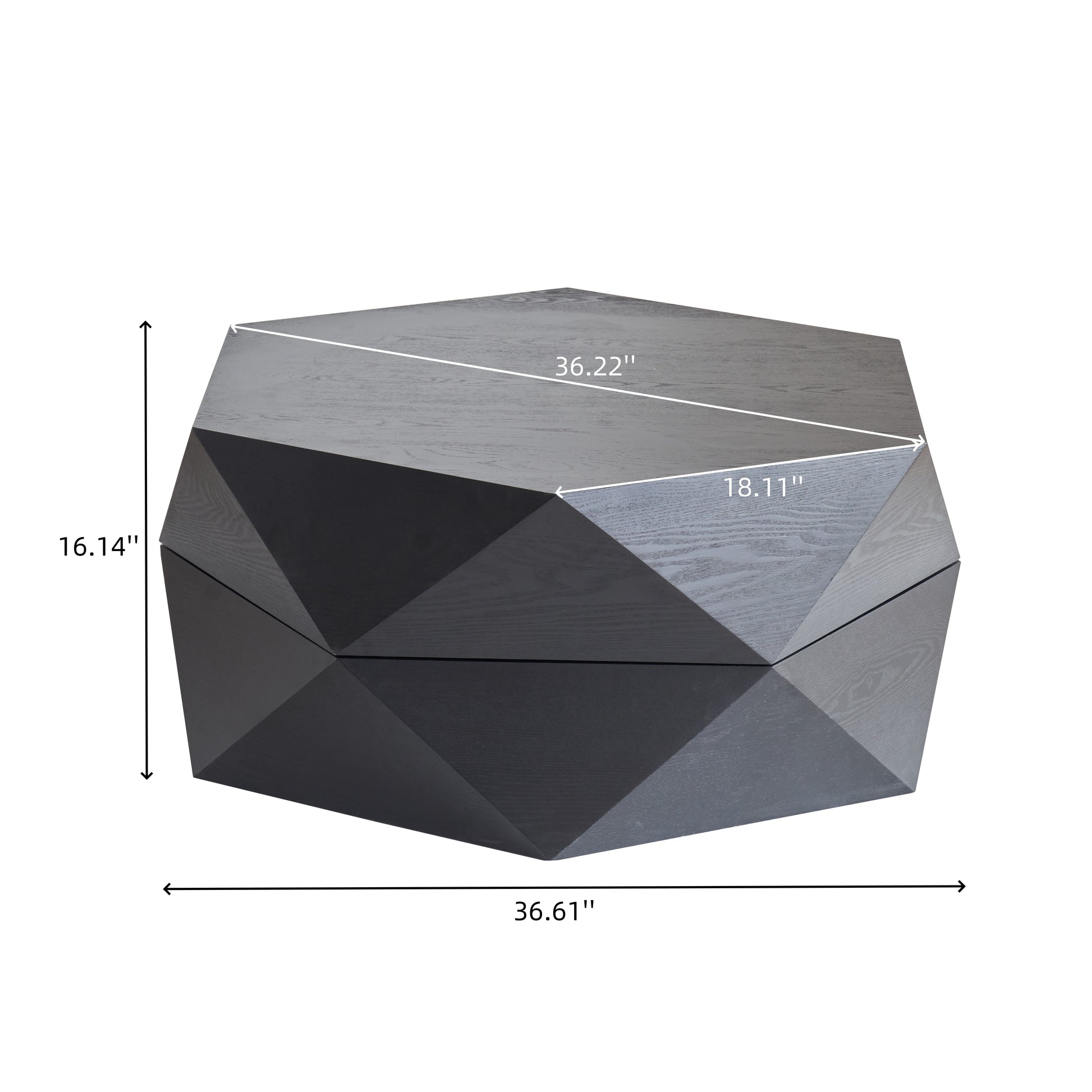 36.61'' Retro Style Polygon Flip Top Coffee Table, with Flip Top for Convenient Access, Hidden Storage, Solid Wood Veneered Drum Coffee Table with Storage for Living Room, Bedroom and Office, Black image 5