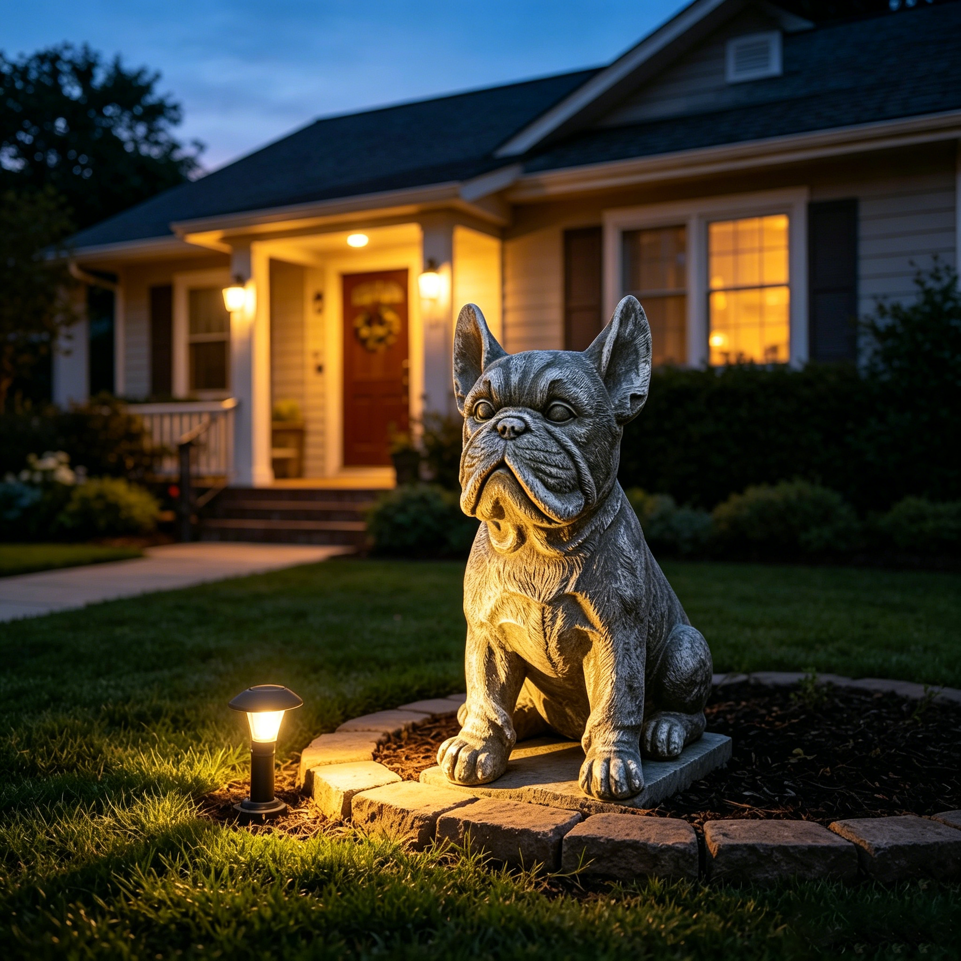 16'' Outdoor Weatherproof French Bulldog Statue, Rustic Stone Finish Resin Dog Sculpture, Decorative Ornament for Garden, Yard, Patio, Lawn & Backyard Landscaping image 2