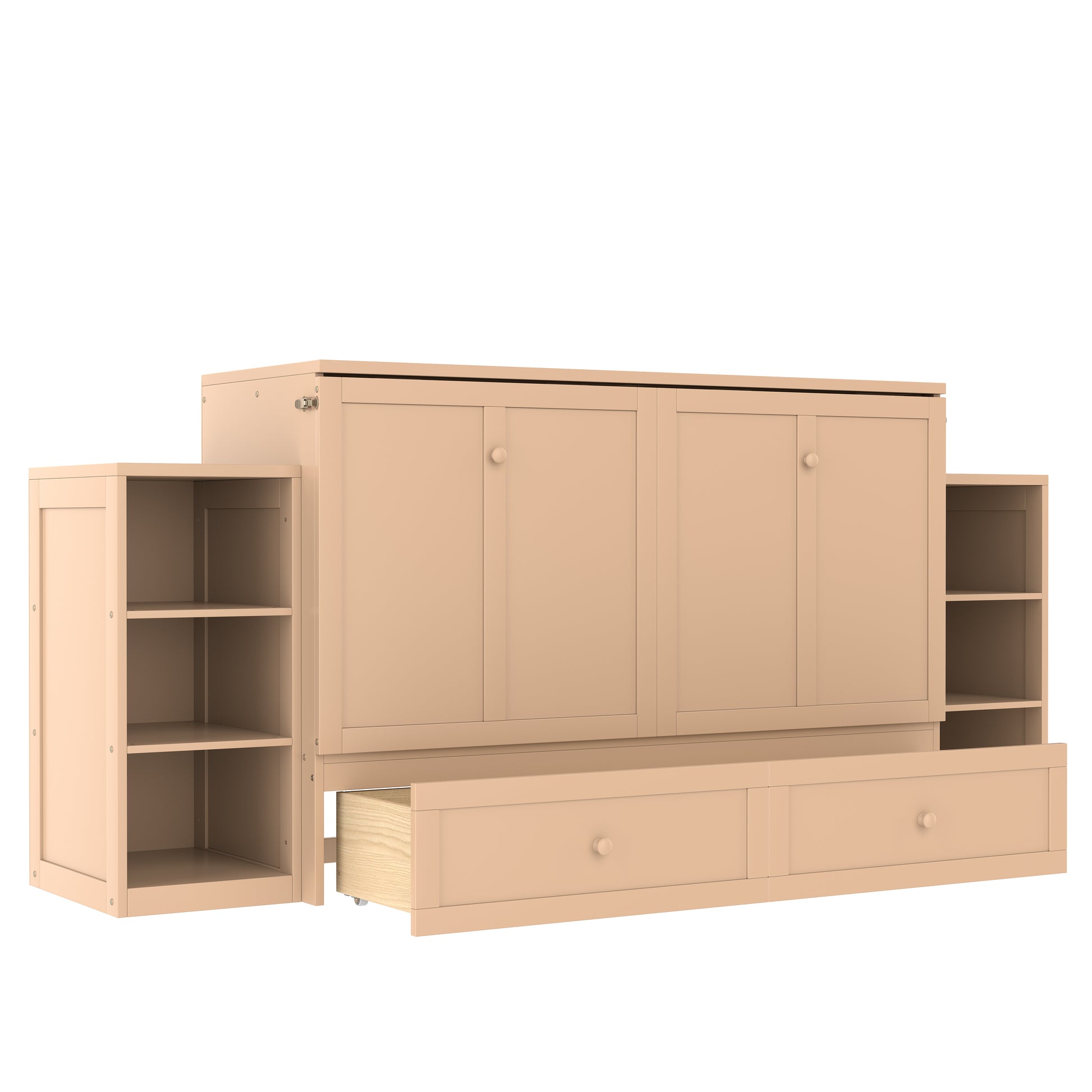 Queen size Murphy bed with spacious storage drawers and shelves, Ideal for guest rooms or compact bedrooms,Golden image 9