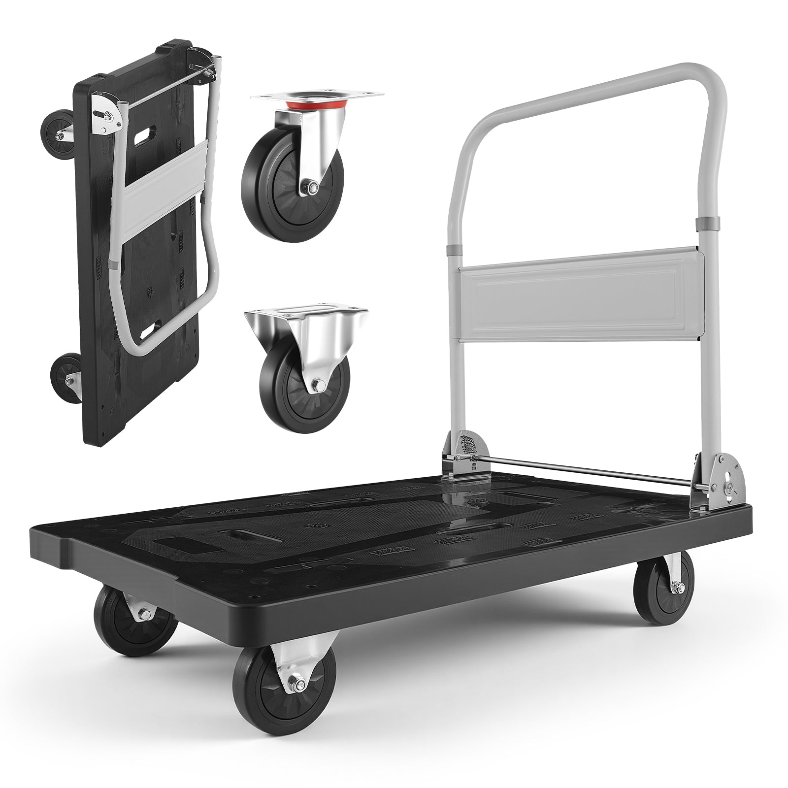 Foldable Push Cart Dolly, 660 lbs Capacity, Folding Platform Truck with Swivel Wheels, Moving Platform Hand Truck Flatbed Cart, Space Saving Push Handle, for Easy Storage, 35.2 x 23.4 x 33.5 in image 1
