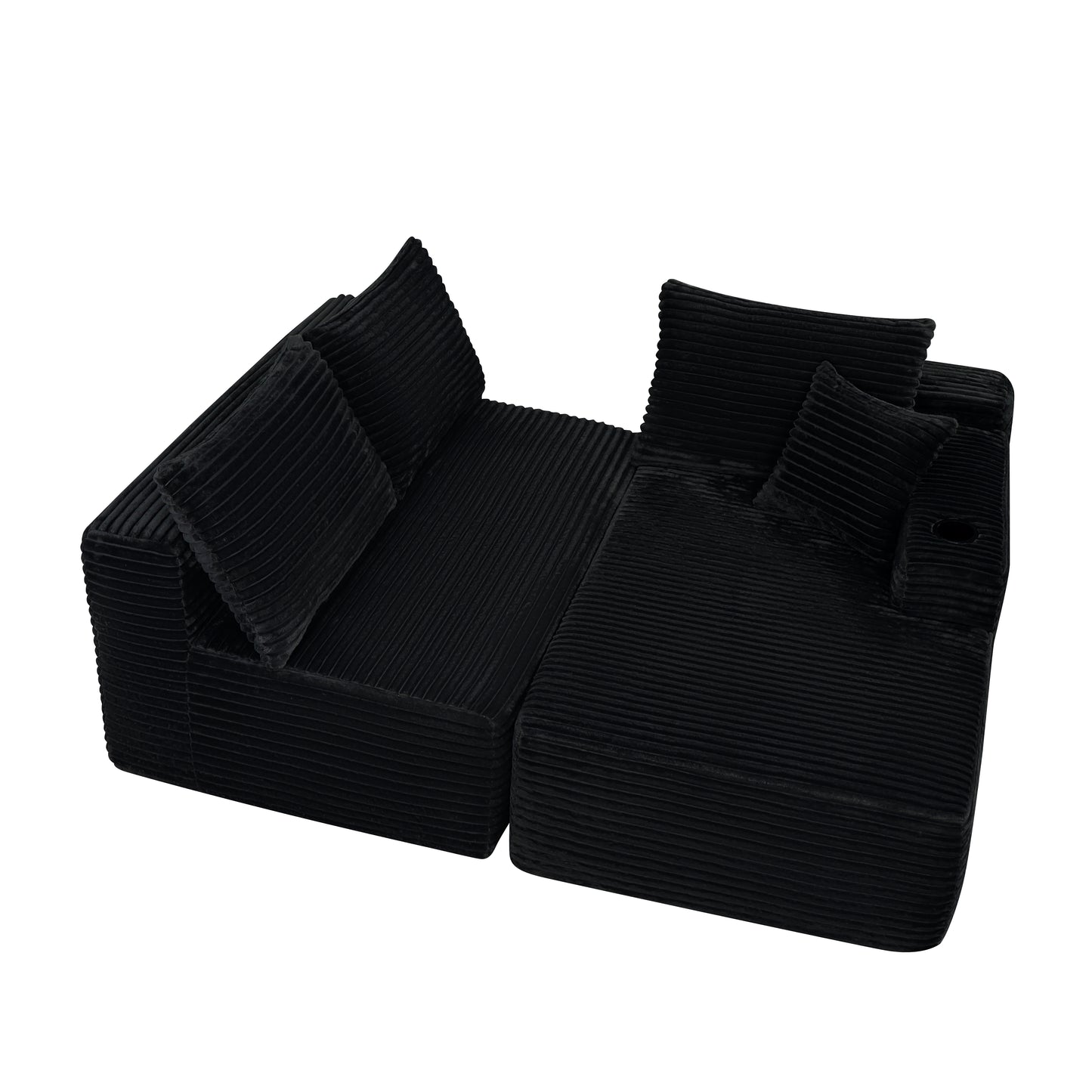 96" Cloud Sectional Couch with L-Shape Chaise,Modern Modular Sofa with Deep Seat, Upholstered Couches for Living Room Bedroom,No Assembly Required and Cup holde, (Plush Fabric),Black image 5