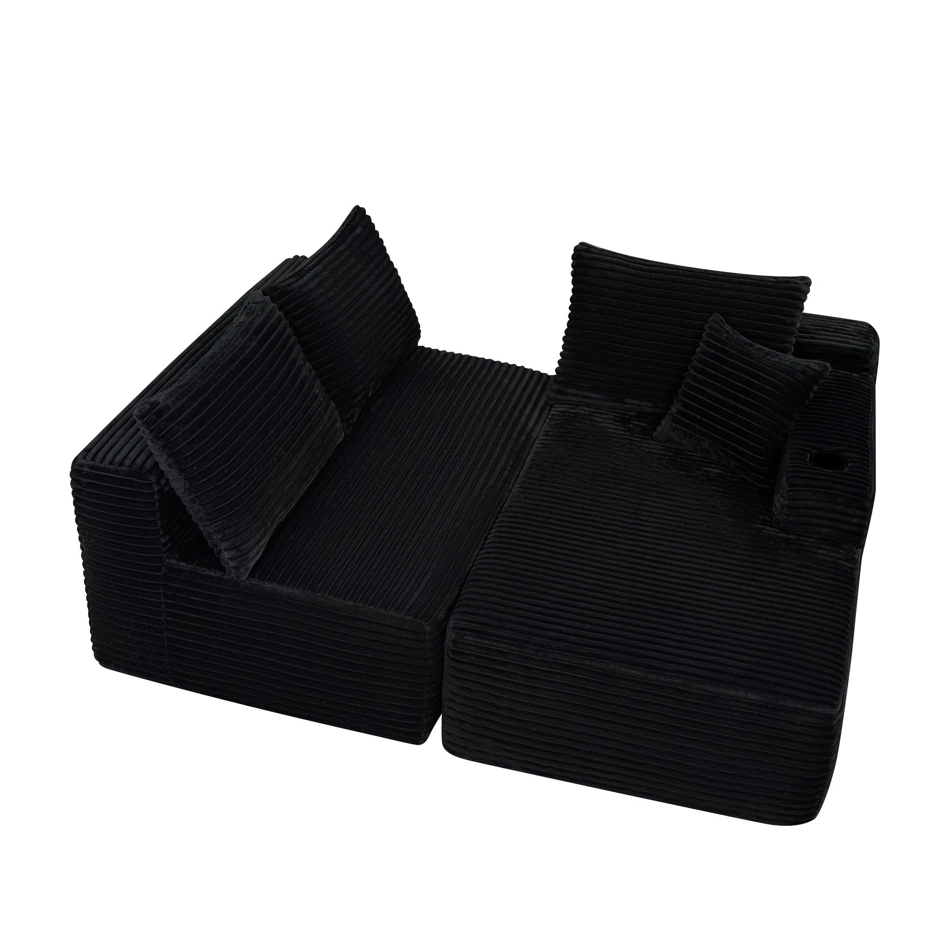 96" Cloud Sectional Couch with L-Shape Chaise,Modern Modular Sofa with Deep Seat, Upholstered Couches for Living Room Bedroom,No Assembly Required and Cup holde, (Plush Fabric),Black image 5