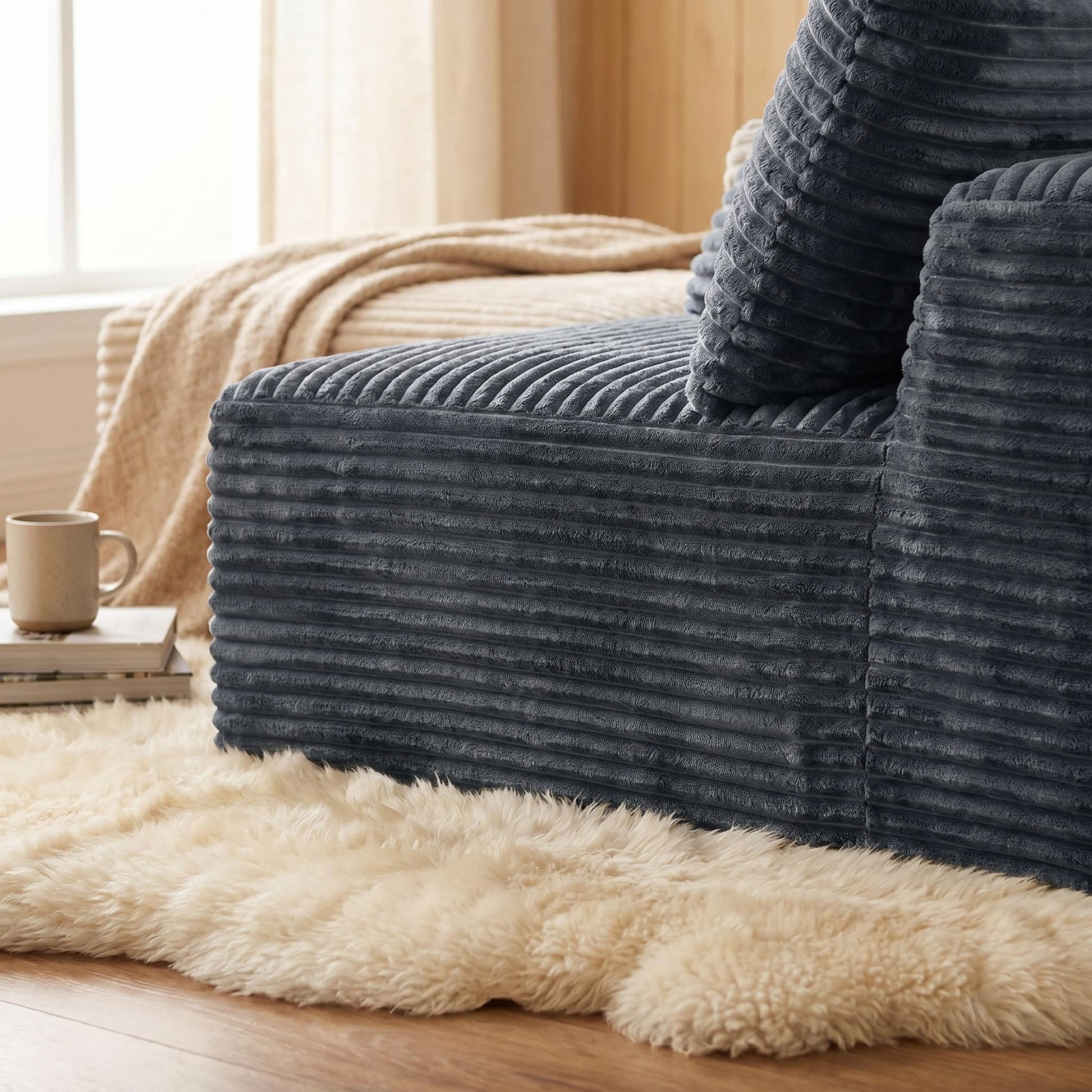 Gray Corduroy Modular Compression Sofa, Legless Floor-Hugging Armless Accent Chair for Living Room Bedroom image 5