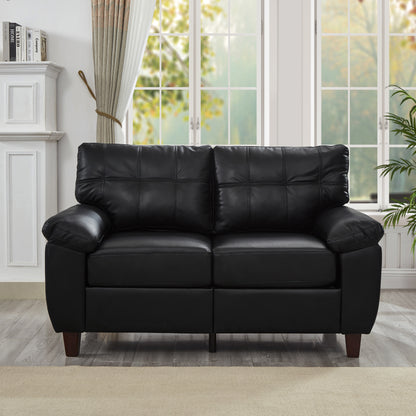 59" Loveseat Modern Design Faux Leather Couch,Living Room Sofa with Storage,Big Armrest Sofa,Upholstered Breathable PU Leather Sofa,Black image 2