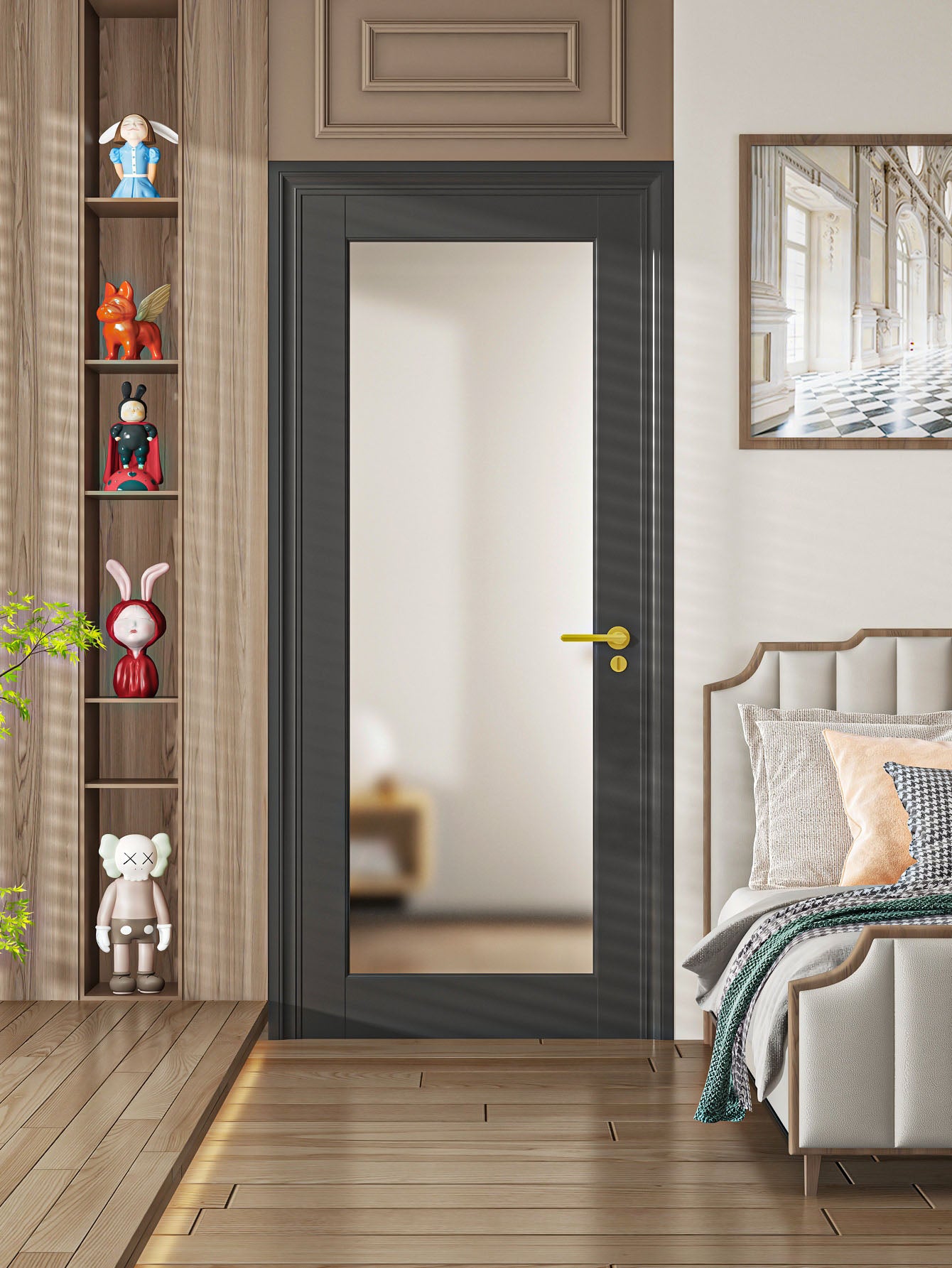 32" X 80"1-Lite Frosted Glass Interior Door for Pantry, Laundry, Closet, kitchen, Bypass, Pocket Slab Door w/o Hardware,Black image 2