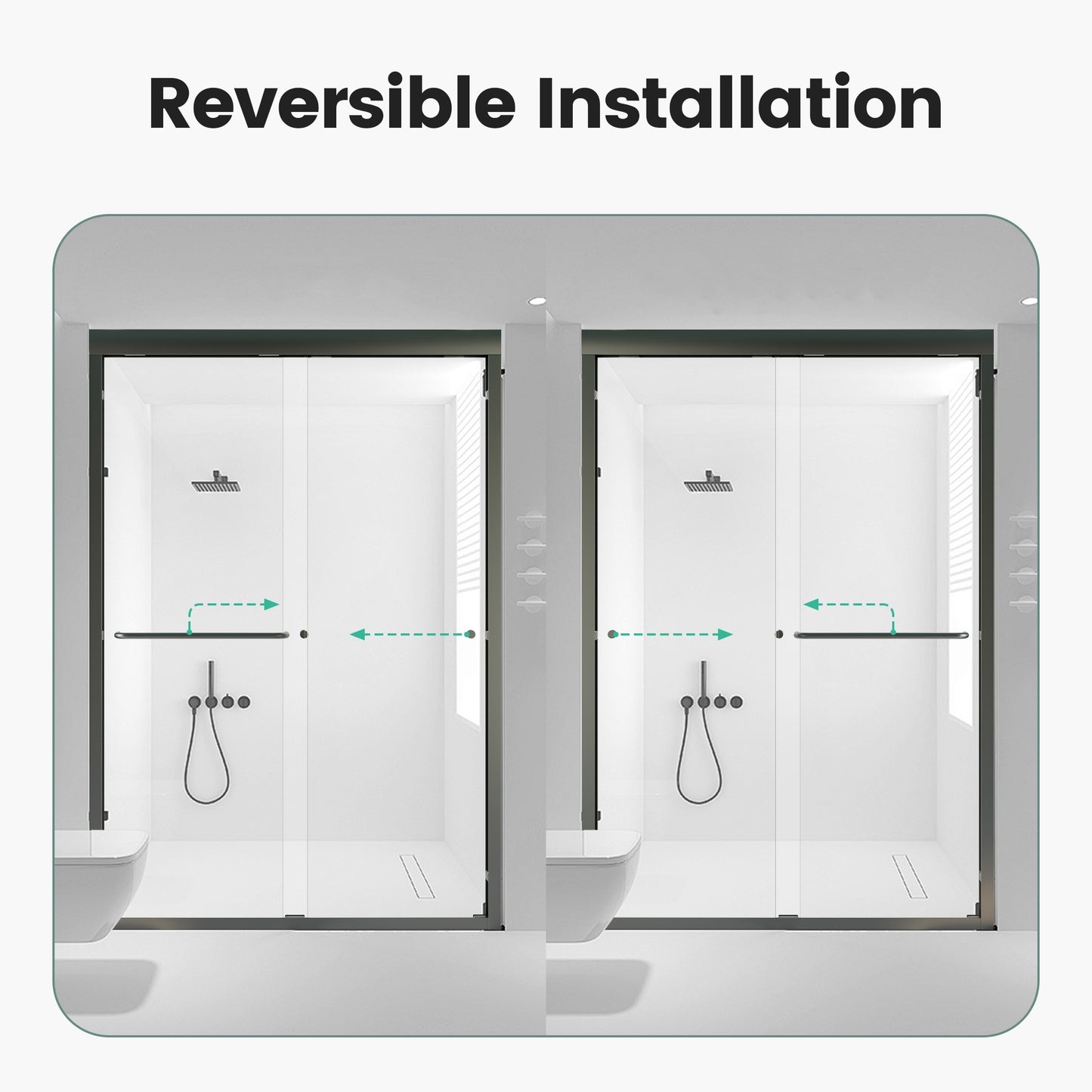 44"-48"W*72" H Semi-Frameless Double Sliding Shower Door, Bypass Shower Door, 1/4" (6mm) Thick SGCC Tempered Glass Door, Matte Black image 7