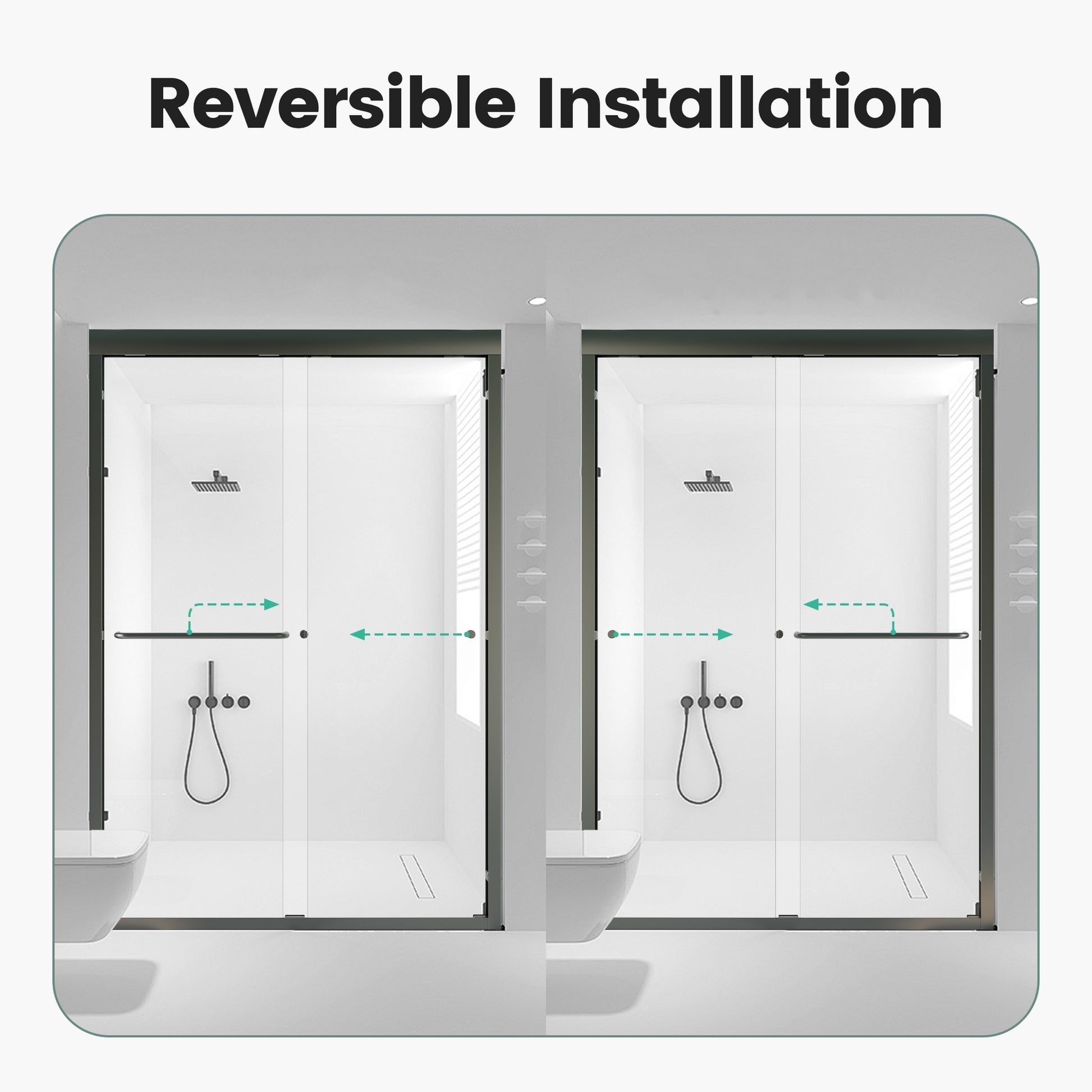 44"-48"W*72" H Semi-Frameless Double Sliding Shower Door, Bypass Shower Door, 1/4" (6mm) Thick SGCC Tempered Glass Door, Matte Black image 7