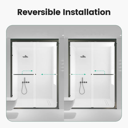 44"-48"W*72" H Semi-Frameless Double Sliding Shower Door, Bypass Shower Door, 1/4" (6mm) Thick SGCC Tempered Glass Door, Matte Black image 7