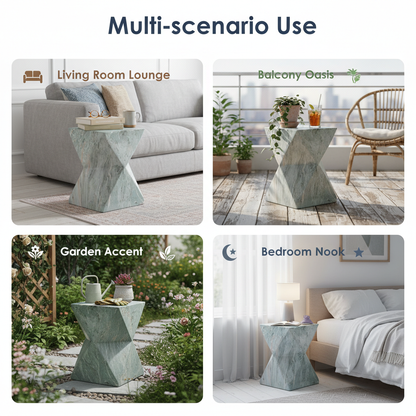 18.5"H Modern Geometric MGO Side Table, Hourglass Accent Table with Faux Marble Finish - Weather Resistant End Table for Indoor and Outdoor Use, Living Room, Bedroom & Patio, Green Marble image 3