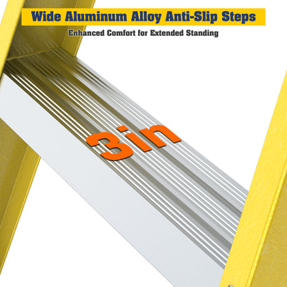 Fiberglass Reinforced Single Side Ladder – Lightweight Non-Conductive Access Ladder 4step Yellow 300 LBS Capacity image 12