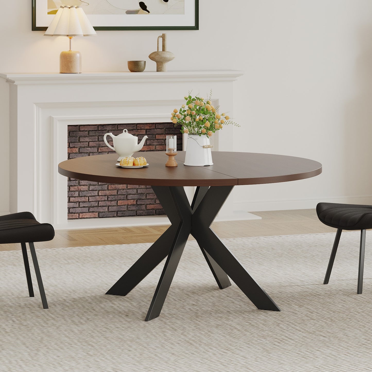 Round dining table, black walnut, brown,115cm image 1