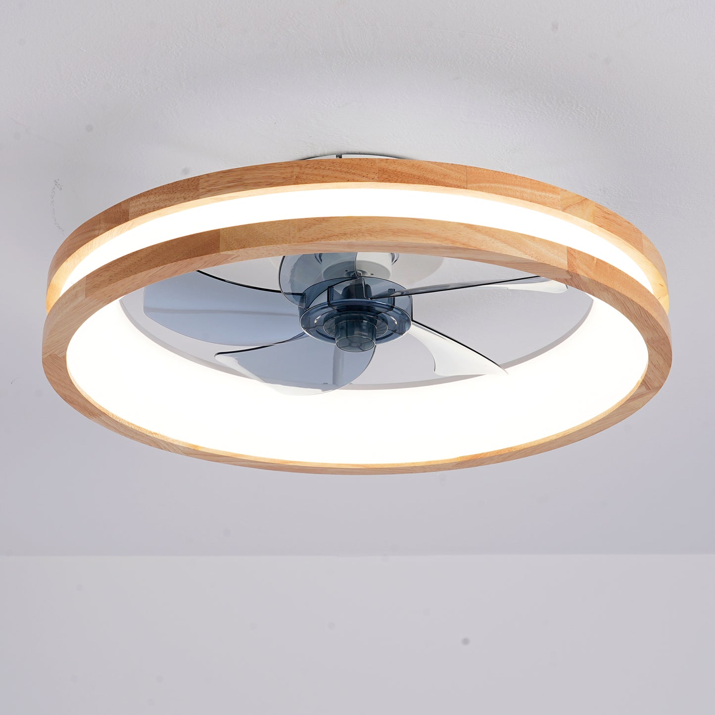 Ceiling Fans with Kit,LED Light Source and Remote Control, 3000-6500K Dimmable Modern Flush Mount LED Fan Light, 6 Speeds, Quiet DC Motor For Living room, Bedroom,Kitchen----Natural Wood + White image 4
