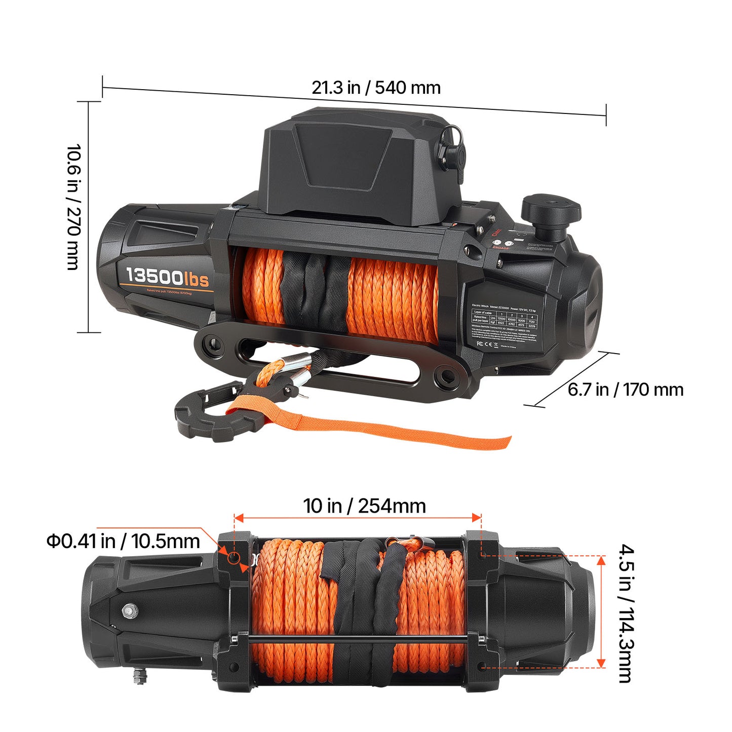 Electric Winch, 13500 lbs Load Capacity, 12V DC Truck Winch with 3/8 in x 92 ft Synthetic Rope, Wireless & Wired Remote Control, IP67 Waterproof for Towing Off-Road SUV, Jeep, Trailer, Boat image 7