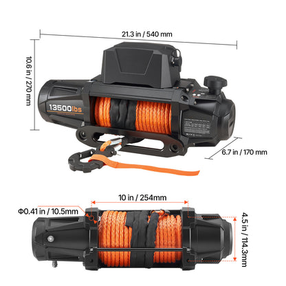Electric Winch, 13500 lbs Load Capacity, 12V DC Truck Winch with 3/8 in x 92 ft Synthetic Rope, Wireless & Wired Remote Control, IP67 Waterproof for Towing Off-Road SUV, Jeep, Trailer, Boat image 7