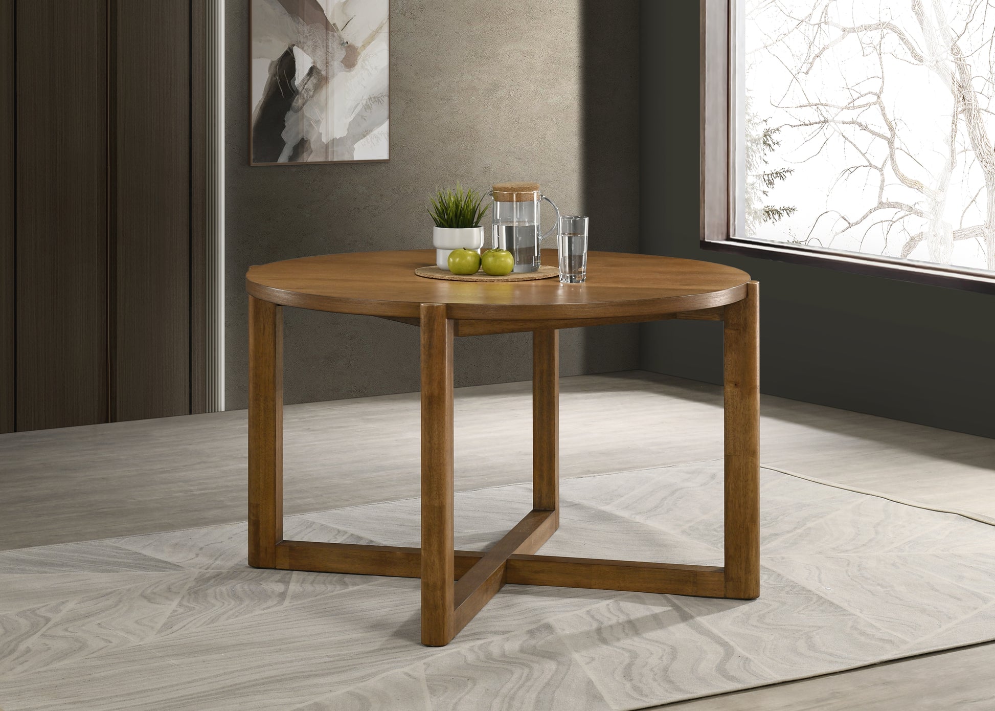 Andreo 47-inch Round Dining Table, Mid-Century Modern Walnut Finish Wood Table with Cross Sled Base, Seats 4 image 1