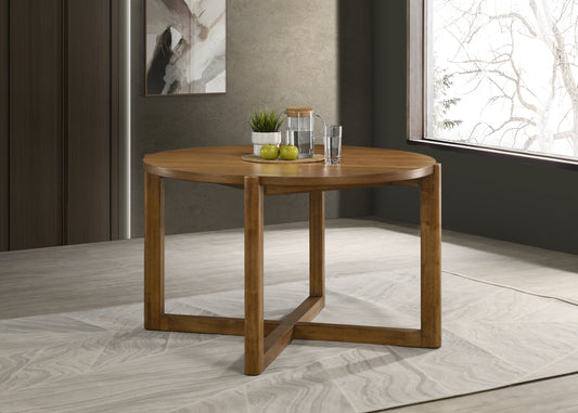 Andreo 47-inch Round Dining Table Walnut Finish Mid-Century Modern Cross Sled Base