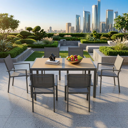 Set of 6, Heavy duty Metal Grey Outdoor Patio Chair – All Weather Textilene image 5
