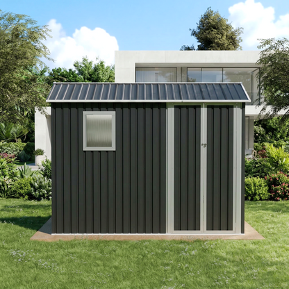 9x6 FT Metal Garden Shed with 1 Windows for Outdoors Patio Hinge Doors Storage Sheds image 3
