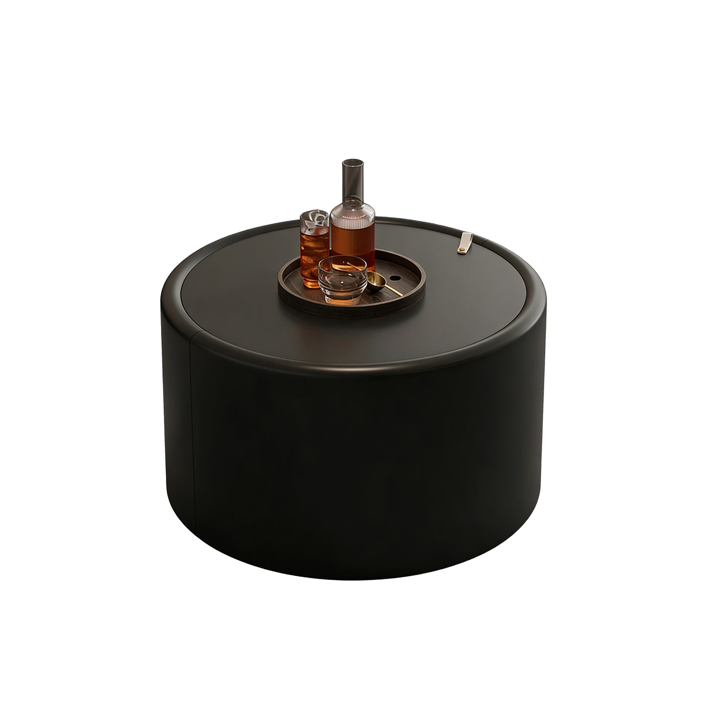 Black Round Coffee Table with Tempered Glass Top, PU Leather Body & Hidden Storage for Living Room, Modern Accent Table image 7