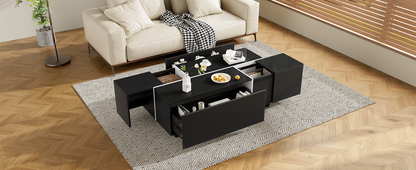 U-Can 47.2''-72.7'' Extendable Coffee Table, Multi-Functional Coffee Table with High-Gloss Finish, Coffee Table with 2 Hidden Storage Space and 2 Drawers for Living Room image 10
