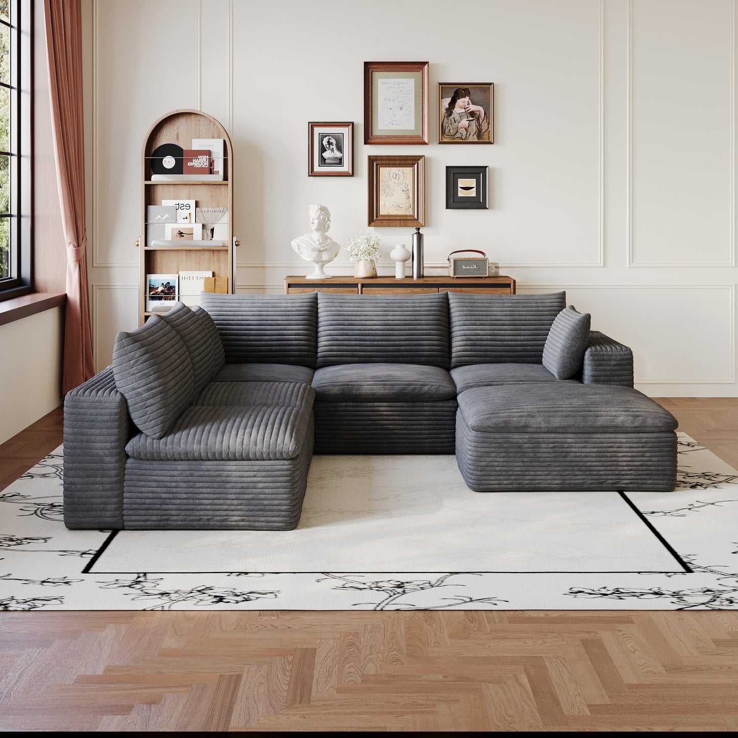 99*103" Cloud Sofa,Corduroy Fabric,Deep Seat Couches,Double-layer design,Removable Cushion,No Assembly, DIY Combination for Living room, Bedroom,Conference room,Apartment,Dark Grey image 4