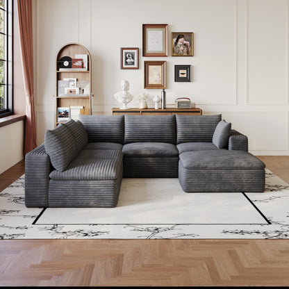 99*103" Cloud Sofa,Corduroy Fabric,Deep Seat Couches,Double-layer design,Removable Cushion,No Assembly, DIY Combination for Living room, Bedroom,Conference room,Apartment,Dark Grey image 4