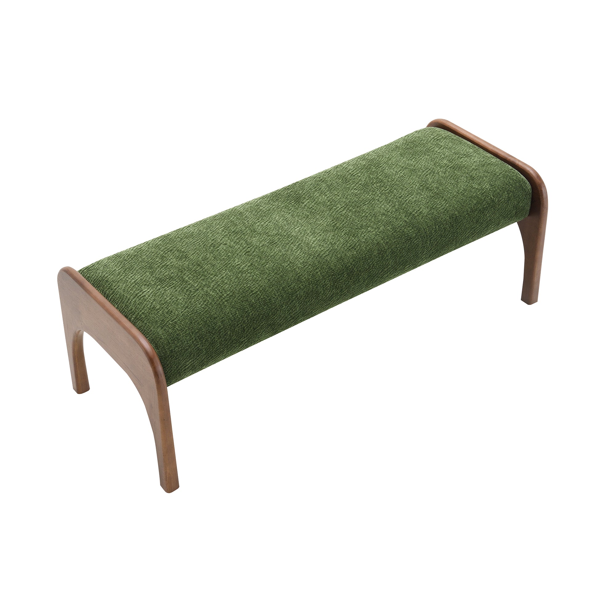 50.25 Inch Upholstered Long Bench, Modern Dining Bench with Soft Chenille Fabric &Rubber Wood Legs for Kitchen Table, Bedroom, Entryway,Chenille Green image 5