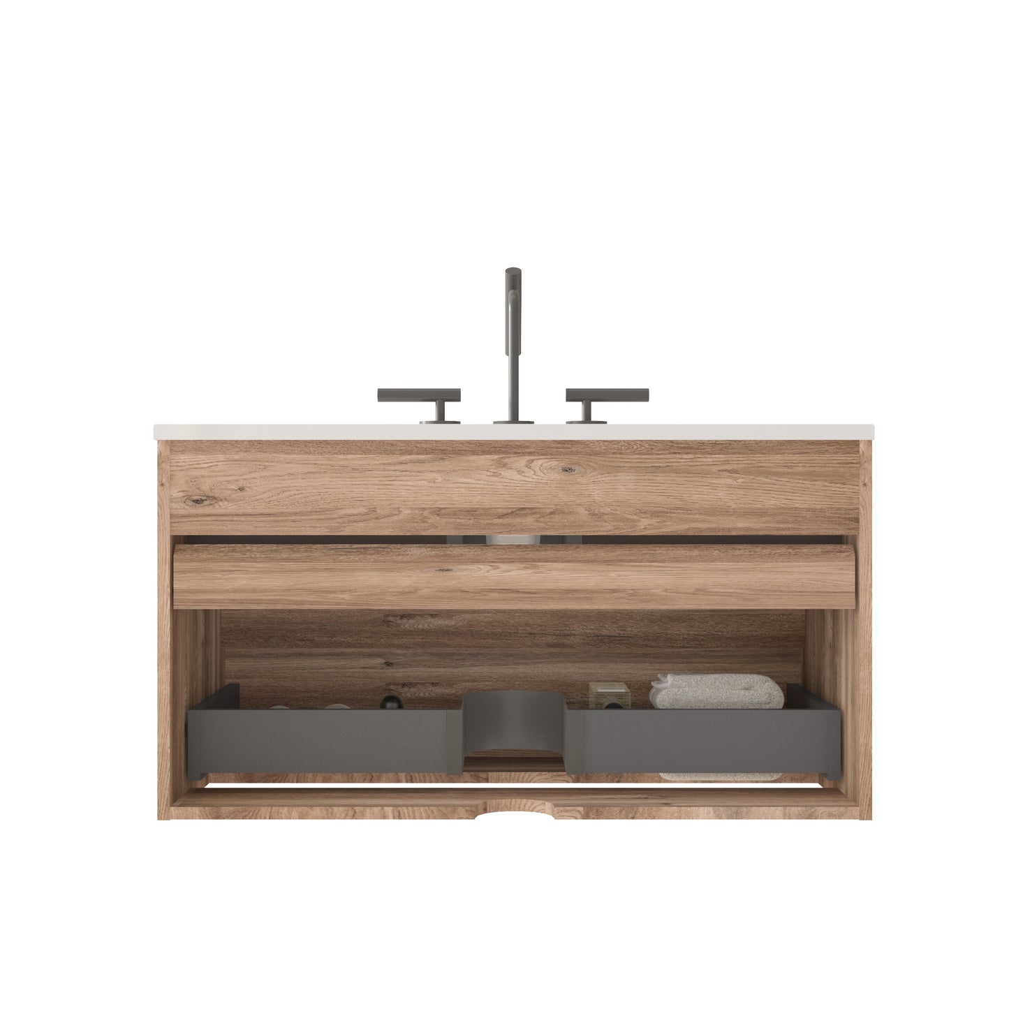 Gloria 36" Wall Mounted Rough Oak&Rough Oak Bathroom Vanity with Integrated Ceramic Sink with Overflow, with 3 holes, Large Storage Floating Bathroom Vanity for Modern Bathroom, KD image 9