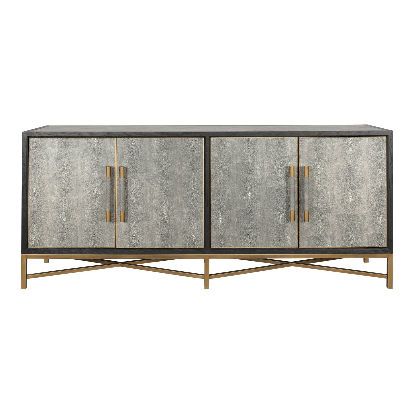 Sideboard, Solid Wood Frame, Vegan Leather, Grey image 1
