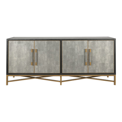 Sideboard, Solid Wood Frame, Vegan Leather, Grey image 1